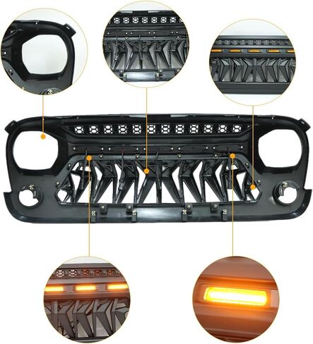 شواية لسيارة 2007 2008 2009 2010 2012 2016 2018 Wrangler JK مع شبكة أمامية LED، أضواء نهارية للجري، أسود مطفي in Kuwait