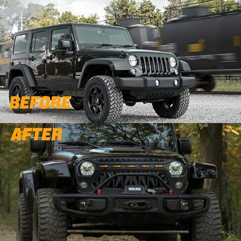شواية لسيارة 2007 2008 2009 2010 2012 2016 2018 Wrangler JK مع شبكة أمامية LED، أضواء نهارية للجري، أسود مطفي in Kuwait