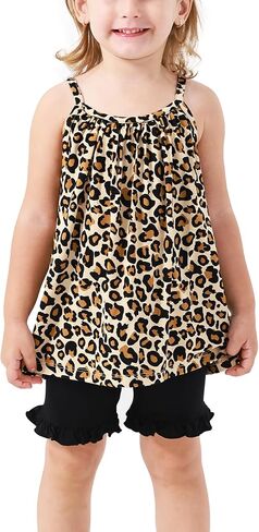 طقم ملابس صيفية للفتيات الصغيرات من قميص بدون أكمام وشورت مكشكش، فيسكوز من الخيزران in Kuwait