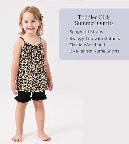 طقم ملابس صيفية للفتيات الصغيرات من قميص بدون أكمام وشورت مكشكش، فيسكوز من الخيزران in Kuwait