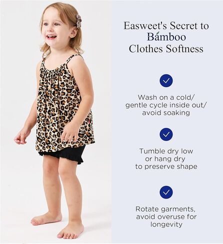 طقم ملابس صيفية للفتيات الصغيرات من قميص بدون أكمام وشورت مكشكش، فيسكوز من الخيزران in Kuwait