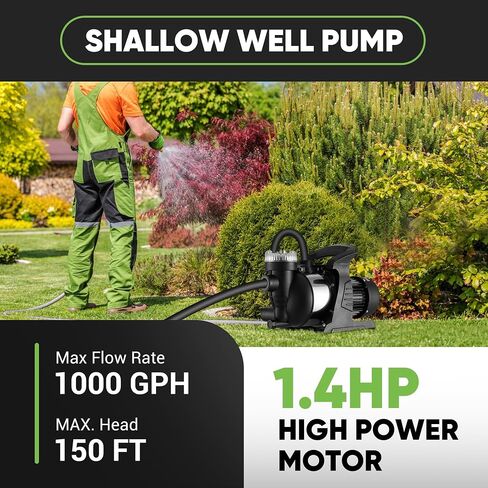 1.6HP Portable Water Transfer Pump, 1000GPH Shallow Well Jet Pump with Built-in Filter, Garden Booster Pump for Home, Garden, Lawn, 120V, Black in Saudi Arabia