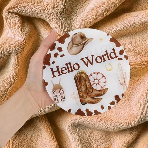 Acrylic Baby Birth Announcement Sign with Stand, Western Cowboy Theme Double-Sided Newborn Name Board, Hello World Milestone Card for Welcome Baby Hospital Nursery Gift Photo Prop in Kuwait