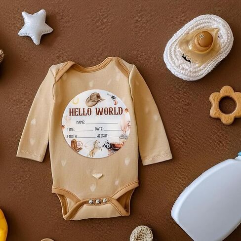 Acrylic Baby Birth Announcement Sign with Stand, Western Cowboy Theme Double-Sided Newborn Name Board, Hello World Milestone Card for Welcome Baby Hospital Nursery Gift Photo Prop in Kuwait