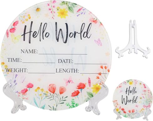 Acrylic Baby Birth Announcement Sign with Stand, Western Cowboy Theme Double-Sided Newborn Name Board, Hello World Milestone Card for Welcome Baby Hospital Nursery Gift Photo Prop in Kuwait