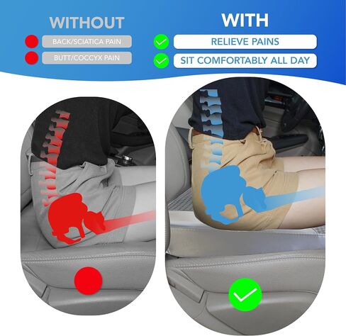 Car Seat Cushion: Comfortable Memory Foam Car Seat Cushion for Driving - for Sciatica-Tailobone Pain Relief - Seat Cushion for Car-Truck, Office, Wheelchair - Leather & 4D Mesh in Saudi Arabia