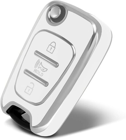 Silver Pattern Premium Soft TPU Key Fob Cover Case Compatible with Kia 2012-2014 Rio/2010-2013 Soul(Sliver-White) in Saudi Arabia