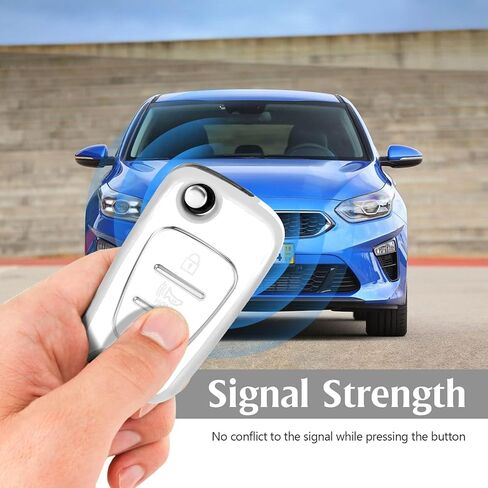 Silver Pattern Premium Soft TPU Key Fob Cover Case Compatible with Kia 2012-2014 Rio/2010-2013 Soul(Sliver-White) in Saudi Arabia