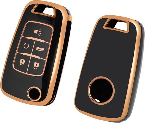 غطاء مفتاح Fob متوافق مع Buick، جراب Key Fob يناسب Chevy GMC Buick Terrain Encore Allure Regal Equinox Camaro Cruze Malibu Sonic Volt Spark Impala ملحقات السيارة، ذهبي أسود in Kuwait