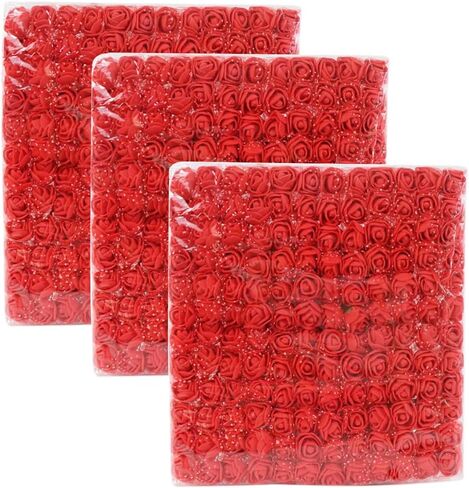 432 Pcs Mini Artificial Rose Flower Heads Real Looking Foam Fake Roses Heads for DIY Wedding Flowers Accessories Bridal Hair Clips Headbands Dress Valentine's Day Decoration(Red) in Saudi Arabia