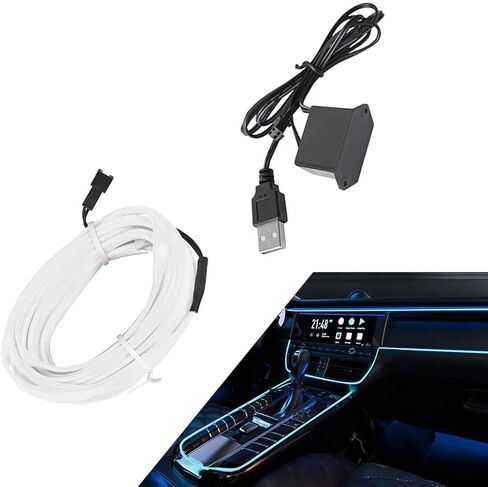 شريط أضواء LED داخلي للسيارة من EL، شريط إضاءة نيون تلقائي USB بطول 16.4 قدم مع حافة خياطة 6 مم، مجموعات الإضاءة المحيطة للديكورات الداخلية للسيارة، ملحقات داخلية للسيارات (أزرق) in Saudi Arabia