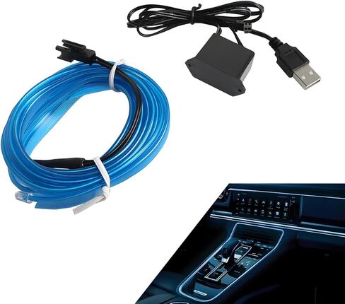 شريط أضواء LED داخلي للسيارة من EL، شريط إضاءة نيون تلقائي USB بطول 16.4 قدم مع حافة خياطة 6 مم، مجموعات الإضاءة المحيطة للديكورات الداخلية للسيارة، ملحقات داخلية للسيارات (أزرق) in Saudi Arabia
