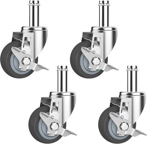 4-Inch Caster for Wire Shelving Racks, Heavy Duty Scaffolding Wheel with Brake, Set of 4 Metro Shelving Replacement Wheels(.864" x 2-3/16") in Kuwait