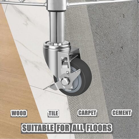 4-Inch Caster for Wire Shelving Racks, Heavy Duty Scaffolding Wheel with Brake, Set of 4 Metro Shelving Replacement Wheels(.864" x 2-3/16") in Kuwait