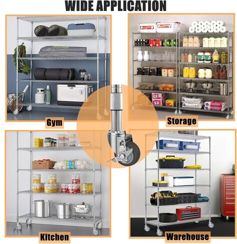 4-Inch Caster for Wire Shelving Racks, Heavy Duty Scaffolding Wheel with Brake, Set of 4 Metro Shelving Replacement Wheels(.864" x 2-3/16") in Kuwait