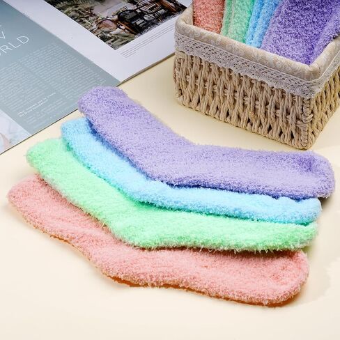 4 أزواج من الجوارب الغامضة للنساء، جوارب شبشب ناعمة، جوارب شتوية دافئة منفوش، جوارب نوم منزلية in Kuwait
