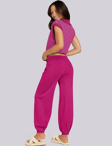 UEU Women's 2 Piece Outfits 2025 Summer Striped Knit Sweater Vest Top & Pants Casual Travel Matching Trendy Lounge Sets in Saudi Arabia