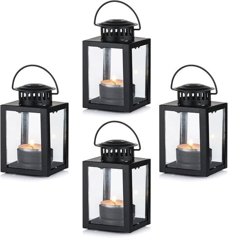 Nuptio Lanterns for Candles Garden Lanterns, 4 Pcs Vintage Style Hanging Small Lanterns for Tealight Candle, Black Candle Tea Light Holders for Indoor Outdoor Events Birthday Party Wedding in Kuwait