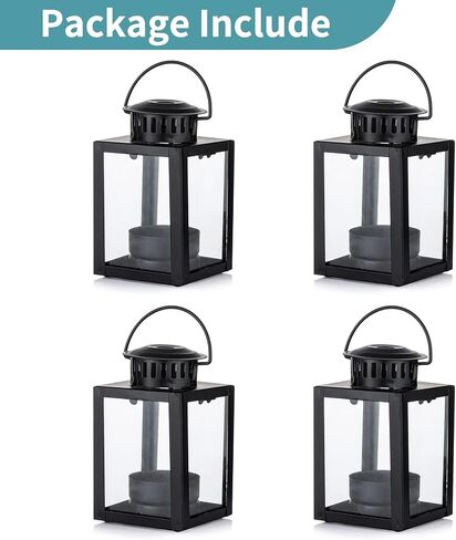Nuptio Lanterns for Candles Garden Lanterns, 4 Pcs Vintage Style Hanging Small Lanterns for Tealight Candle, Black Candle Tea Light Holders for Indoor Outdoor Events Birthday Party Wedding in Kuwait