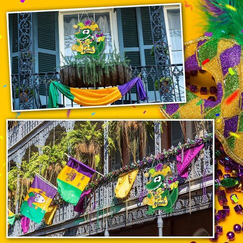 Hungdao Mardi Gras Alligator Front Door Sign Mardi Gras Door Hanger Carnival New Orleans Mardi Gras Wooden Hanging Welcome Sign Wood Door Hanger for Home Indoor Outdoor Farmhouse Wall Window Decor in Kuwait