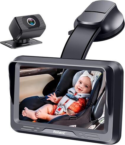 Baby Car Camera HD 1080P - Rear-Facing Infant Monitor with Night Vision, 150° Wide-Angle Lens, Anti-Glare Screen, Easy Install, 360° Adjustable Display by Rohent in Saudi Arabia