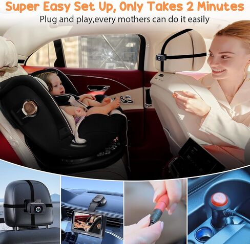 Baby Car Camera HD 1080P - Rear-Facing Infant Monitor with Night Vision, 150° Wide-Angle Lens, Anti-Glare Screen, Easy Install, 360° Adjustable Display by Rohent in Saudi Arabia