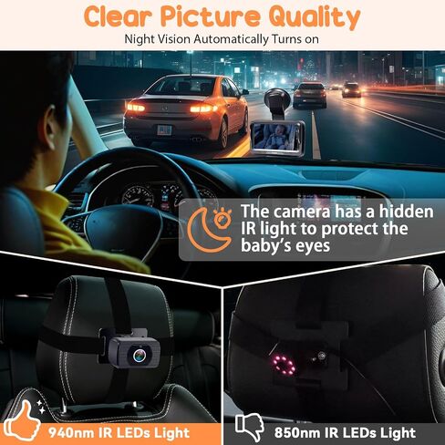 Baby Car Camera HD 1080P - Rear-Facing Infant Monitor with Night Vision, 150° Wide-Angle Lens, Anti-Glare Screen, Easy Install, 360° Adjustable Display by Rohent in Saudi Arabia