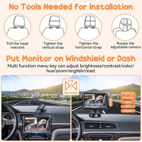 Baby Car Camera HD 1080P - Rear-Facing Infant Monitor with Night Vision, 150° Wide-Angle Lens, Anti-Glare Screen, Easy Install, 360° Adjustable Display by Rohent in Saudi Arabia