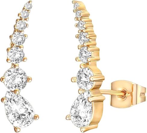 PAVOI 14K Gold Plated Cubic Zirconia Ear Crawler Earrings - Faux Diamond Arrow Ear Climber Fashion Earrings in Rose Gold, White Gold and Yellow Gold in Kuwait