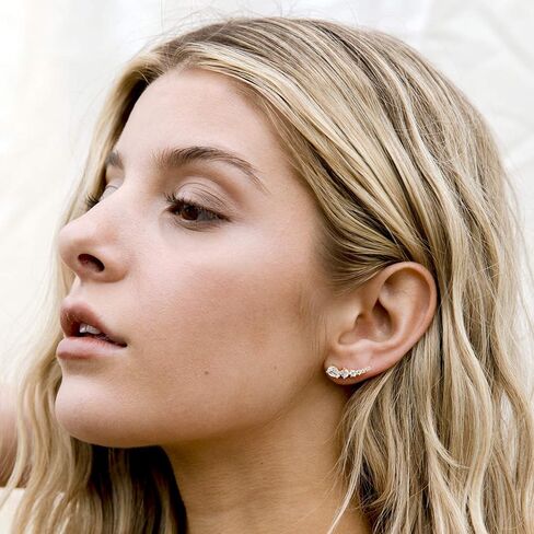 PAVOI 14K Gold Plated Cubic Zirconia Ear Crawler Earrings - Faux Diamond Arrow Ear Climber Fashion Earrings in Rose Gold, White Gold and Yellow Gold in Kuwait