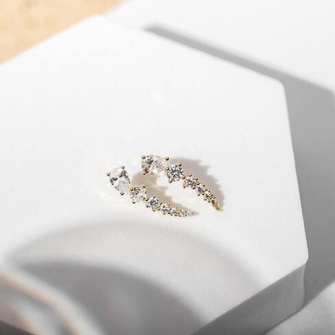 PAVOI 14K Gold Plated Cubic Zirconia Ear Crawler Earrings - Faux Diamond Arrow Ear Climber Fashion Earrings in Rose Gold, White Gold and Yellow Gold in Kuwait