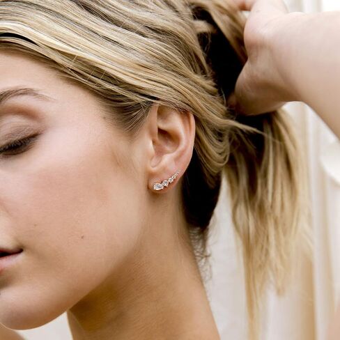 PAVOI 14K Gold Plated Cubic Zirconia Ear Crawler Earrings - Faux Diamond Arrow Ear Climber Fashion Earrings in Rose Gold, White Gold and Yellow Gold in Kuwait