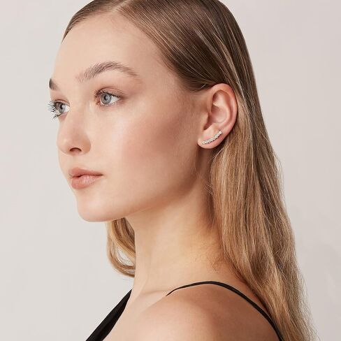 PAVOI 14K Gold Plated Cubic Zirconia Ear Crawler Earrings - Faux Diamond Arrow Ear Climber Fashion Earrings in Rose Gold, White Gold and Yellow Gold in Kuwait