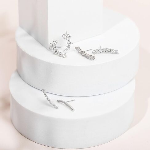 PAVOI 14K Gold Plated Cubic Zirconia Ear Crawler Earrings - Faux Diamond Arrow Ear Climber Fashion Earrings in Rose Gold, White Gold and Yellow Gold in Kuwait