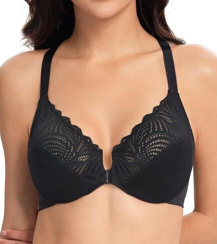 Lemorosy Women’s Full Figure Plus Size Unpadded Front Closure Lace Racerback Underwire Everyday Bra in Kuwait