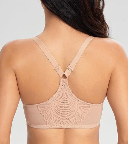 Lemorosy Women’s Full Figure Plus Size Unpadded Front Closure Lace Racerback Underwire Everyday Bra in Kuwait