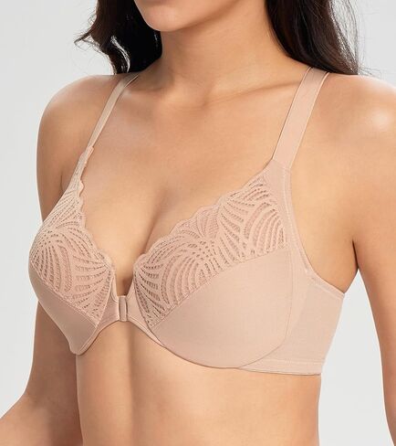 Lemorosy Women’s Full Figure Plus Size Unpadded Front Closure Lace Racerback Underwire Everyday Bra in Kuwait