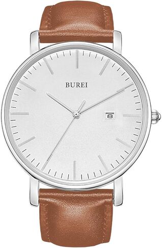 BUREI Men Watches,Waterproof Analog Dress Wrist Brown Leather Watches for Men with Black dial,Multifunction Watches for Men. in Saudi Arabia