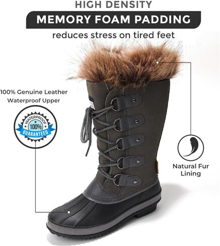 Project Cloud Womens Snow Boots 100% Genuine Leather Memory Foam (Ventura) | 100% Genuine Leather; Memory Foam Insole; Fur Mid-Calf Design; Lightweight; Non-Slip Outdoor Winter Shoes for Women in Saudi Arabia