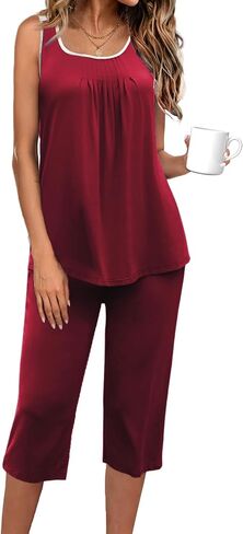 Ekouaer Capri Pajama Sets for Women 2 Piece Soft Cute Pjs Round Neck Sleeveless Lounge Set for Summer Sleepwear S-XXL in Saudi Arabia