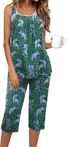 Ekouaer Capri Pajama Sets for Women 2 Piece Soft Cute Pjs Round Neck Sleeveless Lounge Set for Summer Sleepwear S-XXL in Saudi Arabia