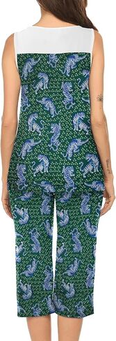 Ekouaer Capri Pajama Sets for Women 2 Piece Soft Cute Pjs Round Neck Sleeveless Lounge Set for Summer Sleepwear S-XXL in Saudi Arabia