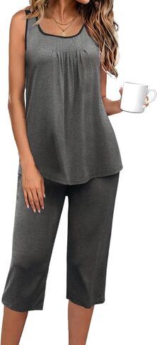 Ekouaer Capri Pajama Sets for Women 2 Piece Soft Cute Pjs Round Neck Sleeveless Lounge Set for Summer Sleepwear S-XXL in Saudi Arabia