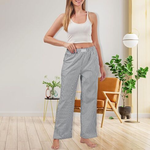 2 Pack Women Y2k Striped Pants Elastic High Waist Pajama Pants Straight Wide Leg Pants Lounge Trouser with Pockets in Saudi Arabia