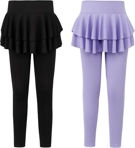 Gogokids 2 Pack Girls Leggings with Skirt, Kids Elastic Ruffle Skirt Pants, Girls Dance Workout Running Pants for 3-11 Years in Saudi Arabia