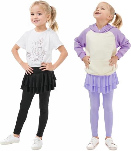 Gogokids 2 Pack Girls Leggings with Skirt, Kids Elastic Ruffle Skirt Pants, Girls Dance Workout Running Pants for 3-11 Years in Saudi Arabia
