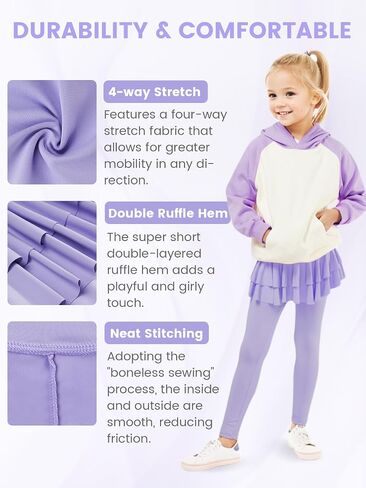 Gogokids 2 Pack Girls Leggings with Skirt, Kids Elastic Ruffle Skirt Pants, Girls Dance Workout Running Pants for 3-11 Years in Saudi Arabia