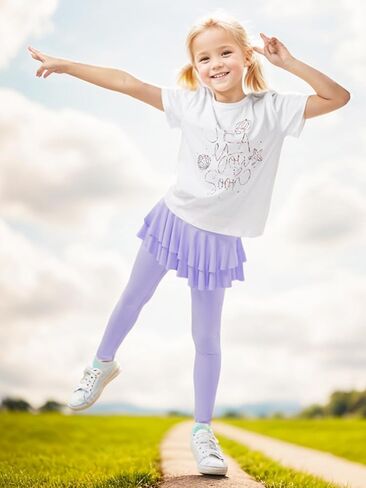 Gogokids 2 Pack Girls Leggings with Skirt, Kids Elastic Ruffle Skirt Pants, Girls Dance Workout Running Pants for 3-11 Years in Saudi Arabia