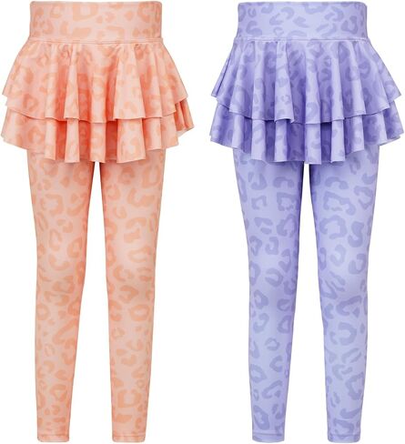 Gogokids 2 Pack Girls Leggings with Skirt, Kids Elastic Ruffle Skirt Pants, Girls Dance Workout Running Pants for 3-11 Years in Saudi Arabia