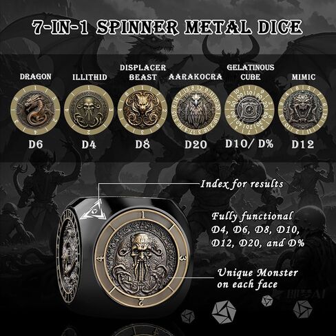 Haxtec Spinner DND Dice, 7-in-1 Metal D&D Cube Fidget Dice Set in Saudi Arabia